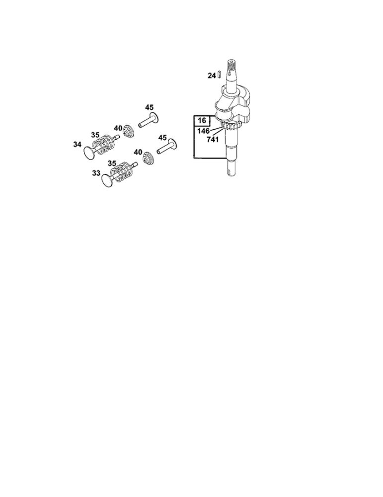 Crankshaft Diagram and Parts List for 12E800-12E899 0620-0653-0808 Briggs and Stratton Engine